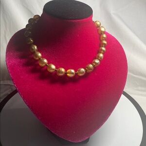 Vintage 16” gold colored glass beads necklace.